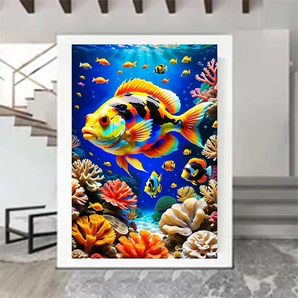 5DDIY Diamond Painting Colorful Goldfish Picture Diamond Embroidery Animal Mosaic Cross Embroidery Home Decoration Gift