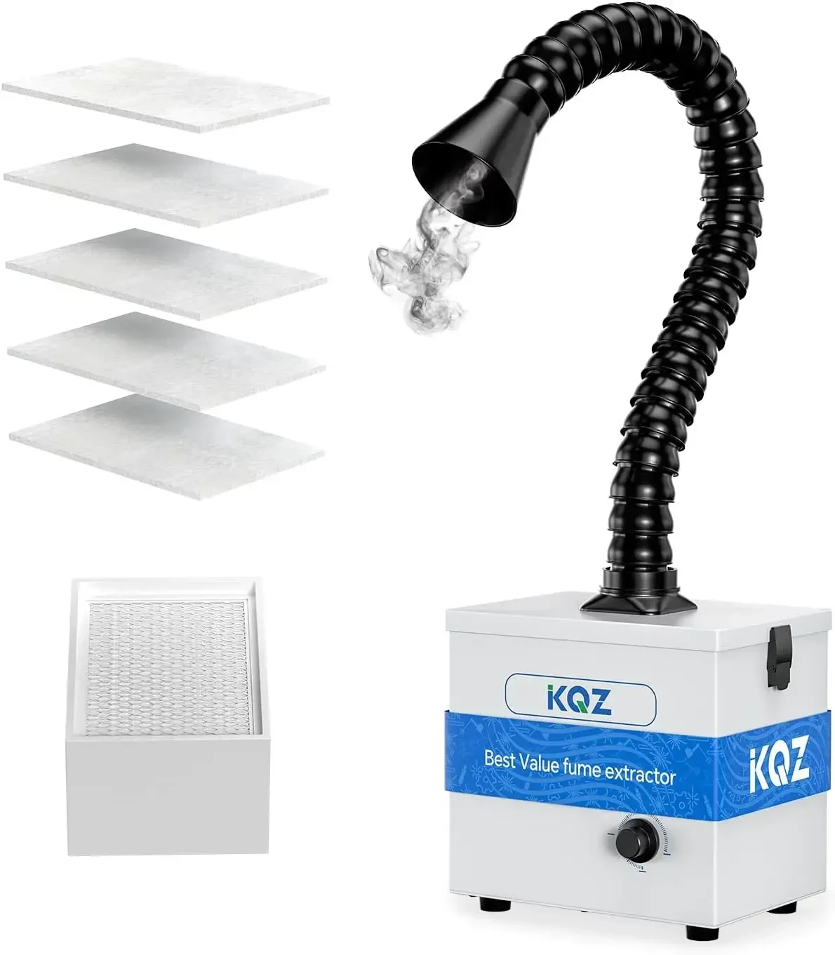 KQZ 100W Solder Fume Extractor with H13 HEPA Filter, 180-210m³/h Strong Suction Low Noise Solder Smoke Absorber with 5PCS Filter