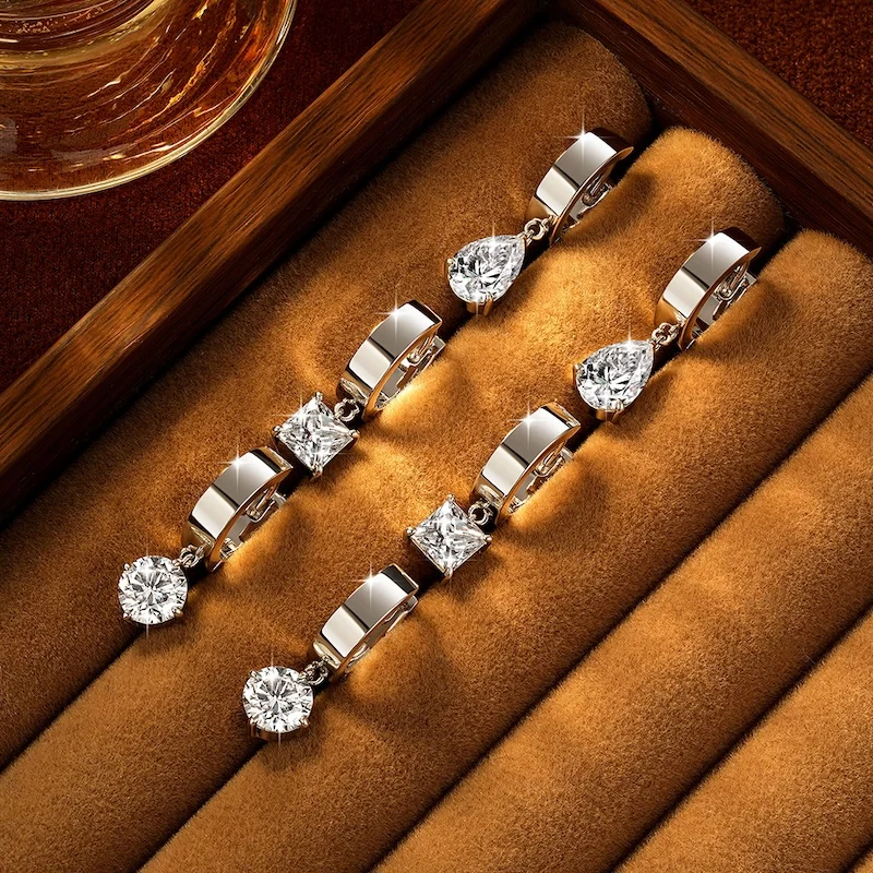 Rrjzz Moissanit-Ohrhänger mit rundem/Prinzessin-/Birnen-Schliff, D-Farbe, 1 Karat, 1,5 Karat, Solitär-Tropfen-Huggie-Ohrringe für Damen, Schmuckgeschenke – Detail 15