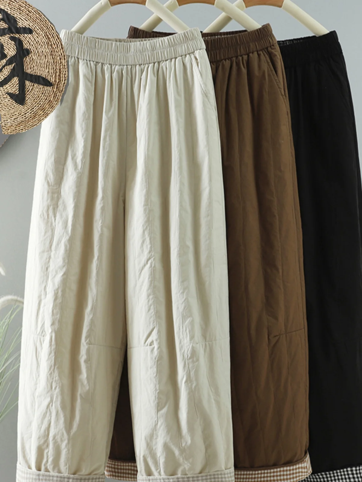 

Casual Cotton Blend Women's Long Pants Loose Fit Color Harlan Trousers High Waist Straight Leg Winter Faion