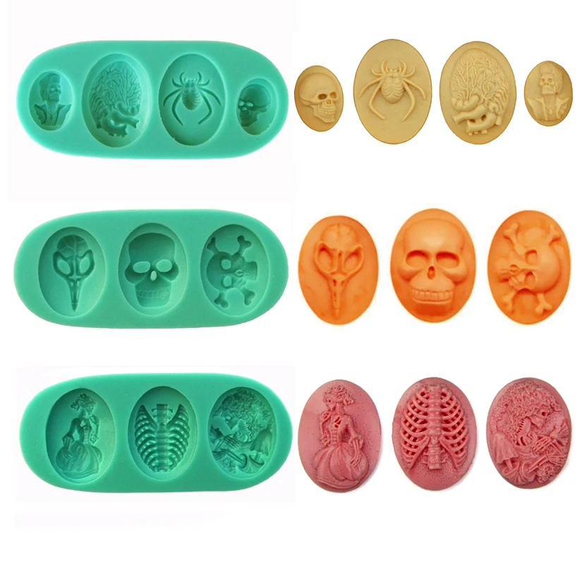 Halloween Skeleton Spider Skull Shapes Silicone Baking Molds, Fondant Cake Decorating Tools, Silicone Soap Mold