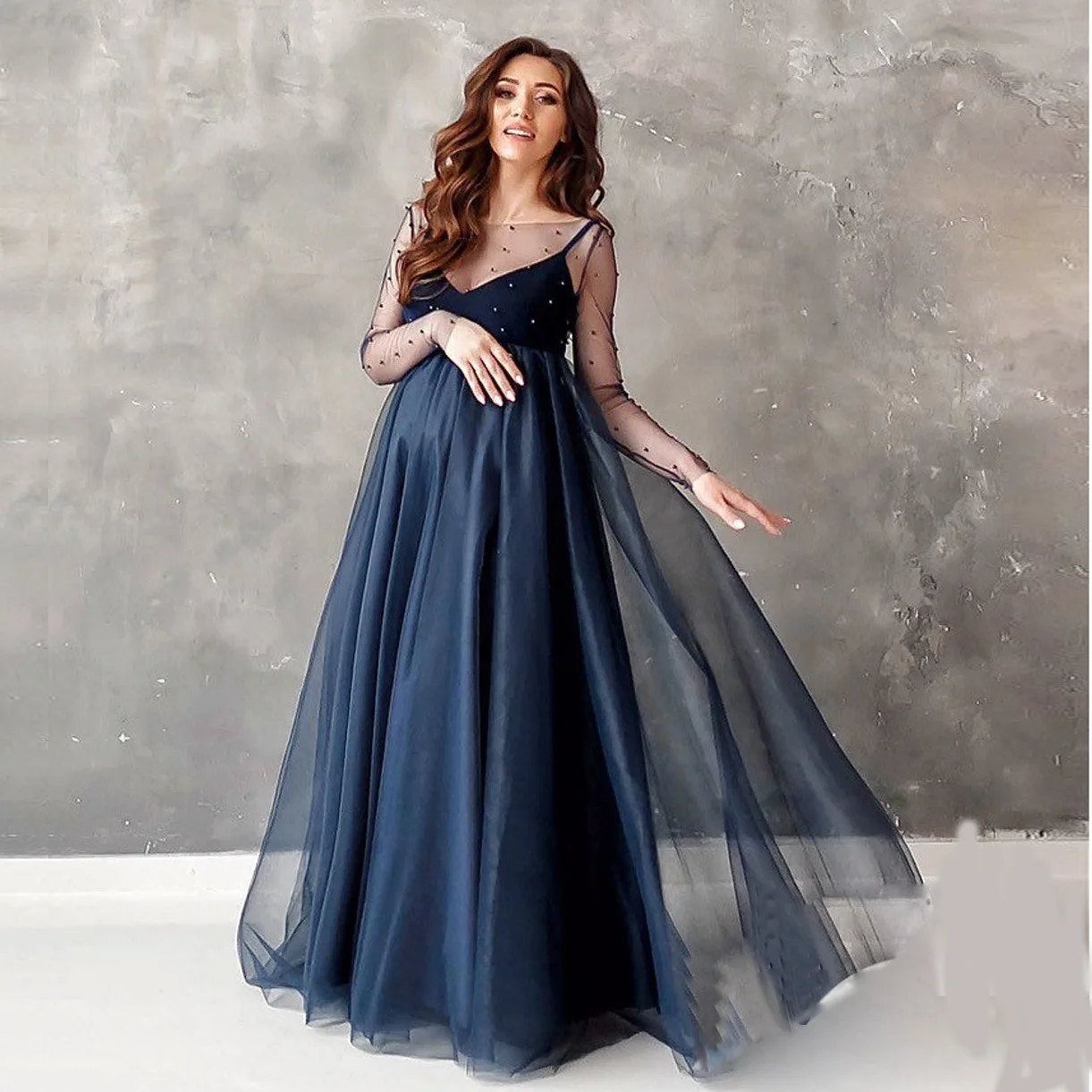 Sexy Maternity Photography Props Pregnancy Dress Photo Shooting Transparent Shoulder Pregnant Dresses For Women Maternity Dress