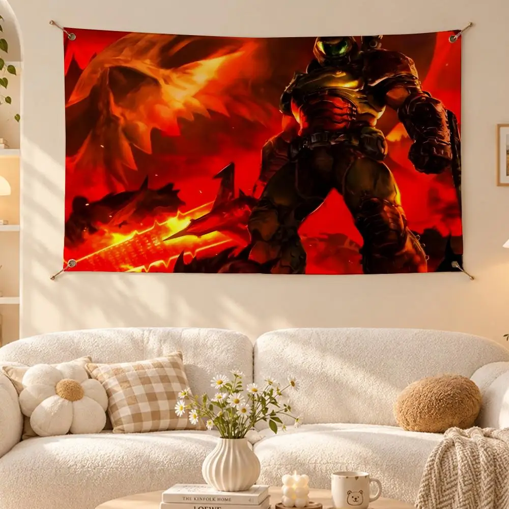 Must-have Game Doom: The Dark Ages Flags Wall Hanging Flag Banner Living Room Bedroom Home Decor HD Fabric Aesthetic