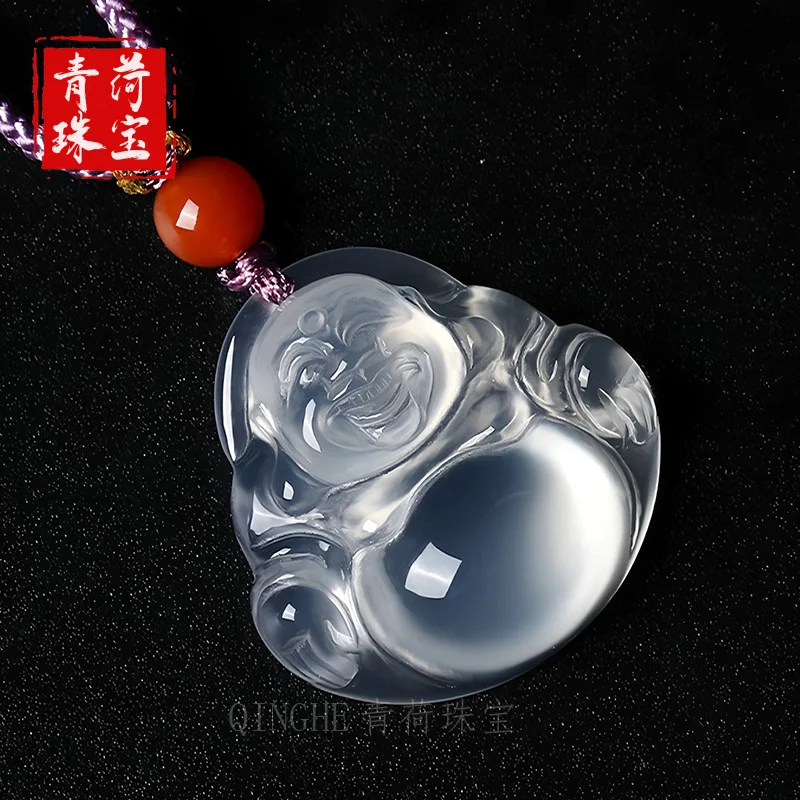 natural high white chalcedony jade Buddha pendant women, versatile and fashionable