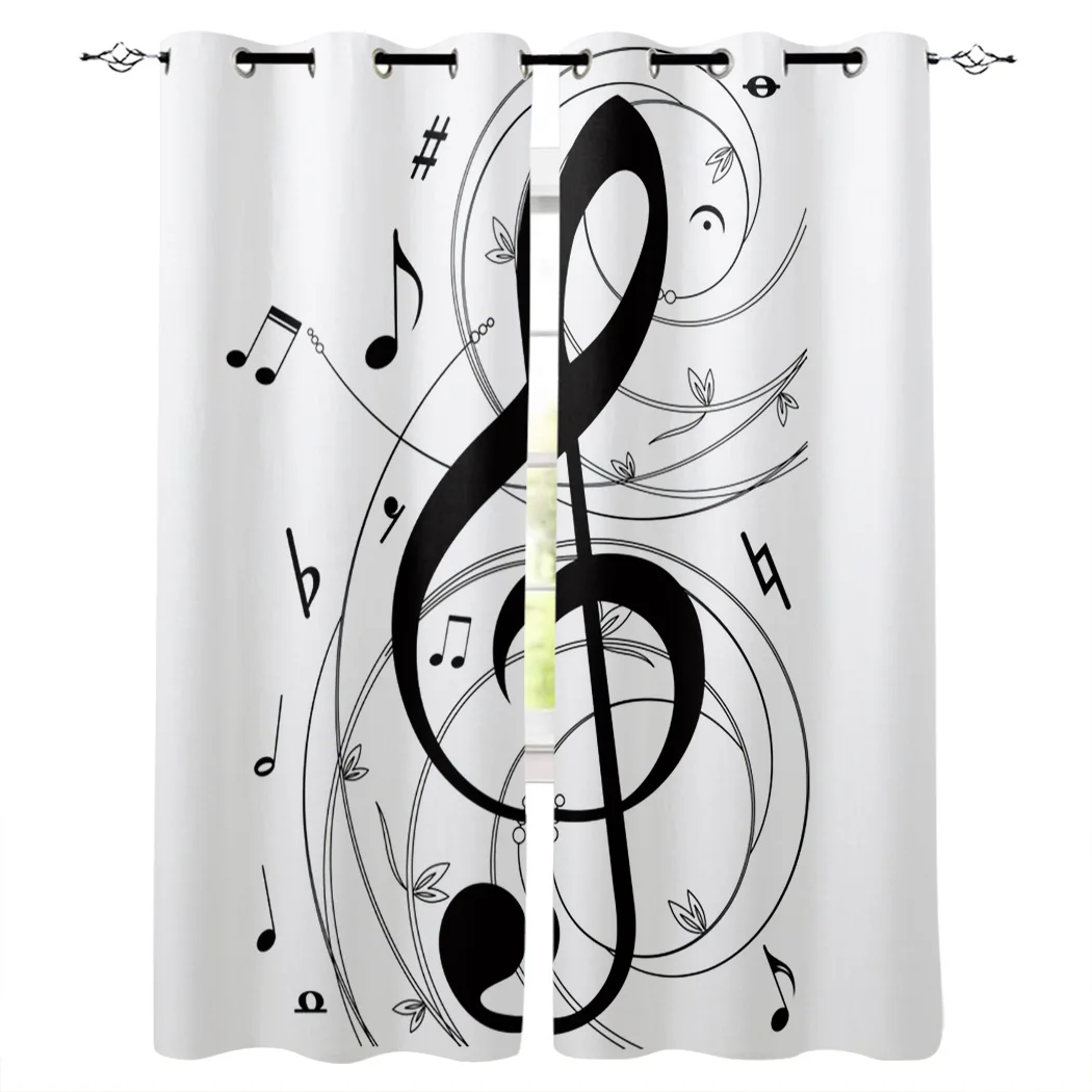 Music Symbol Black And White Art Window Treatments Curtains Valance Living Room Curtain Bedroom Indoor Decor Kids Curtain Panels