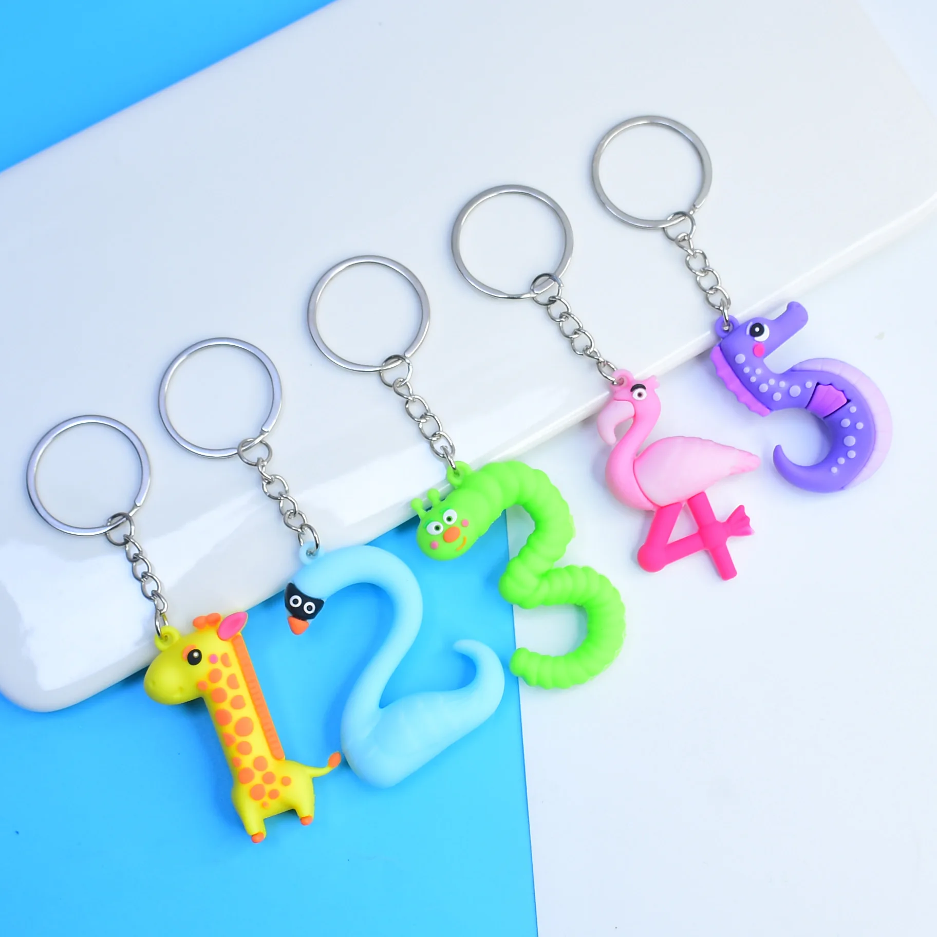 1PCS  New cute cartoon animal digital key chain car pendant