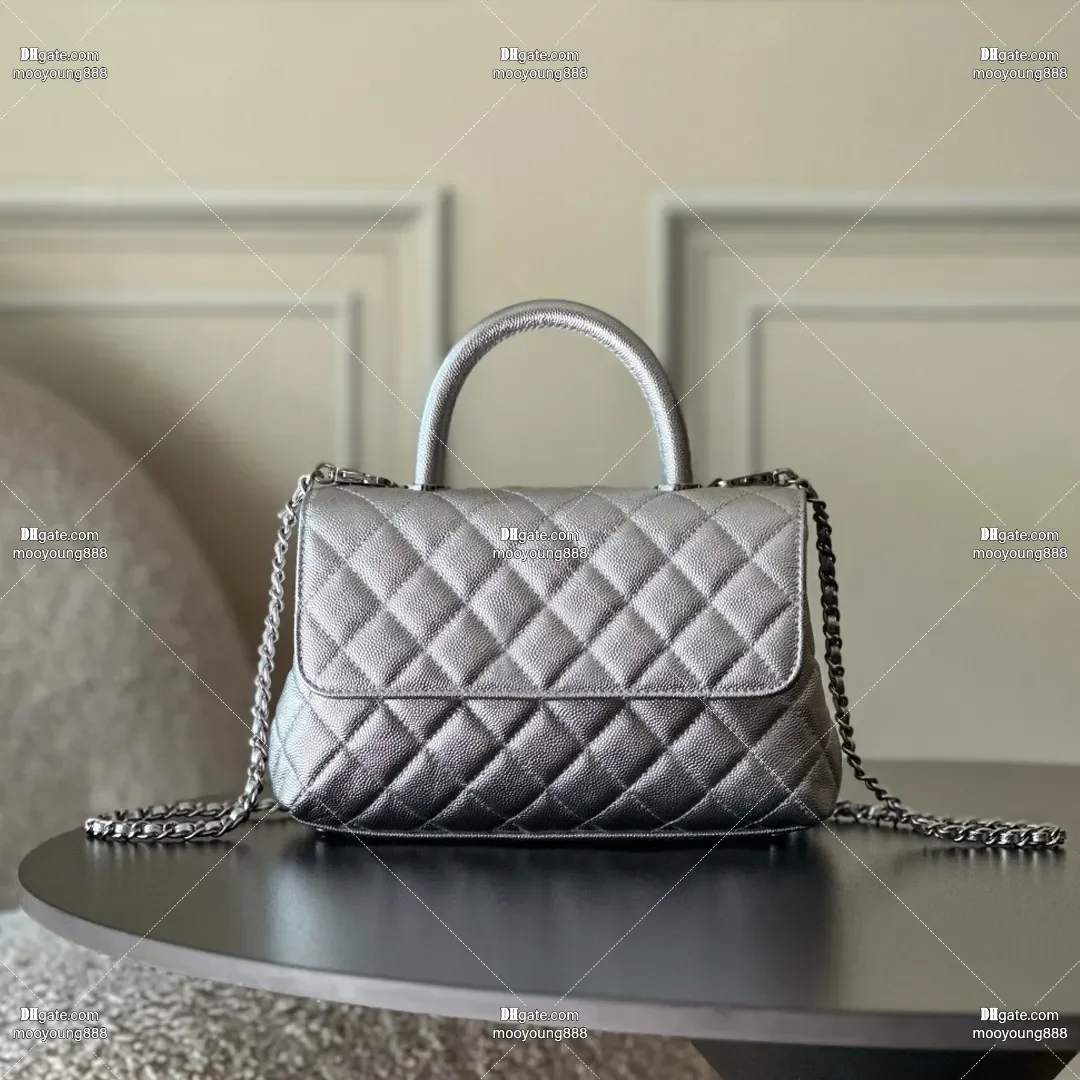 

wholesale price 12A Upgrade Mirror Quality Designer Coco Handle Bag Luxury Chain Shoulder Bag for Women Caviar Leather Silver
