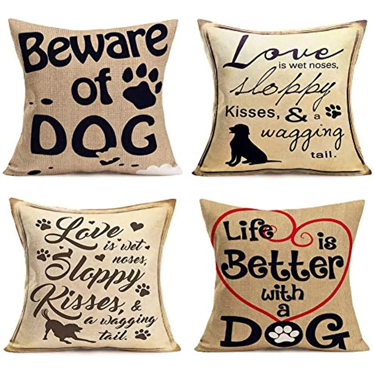 

4Pcs Cute Animals Decor Throw Pillow Cases Love Pet Dog Cotton Linen Pillow Covers Home Sofa Bedroom Bed Pillowcase 18x18 in