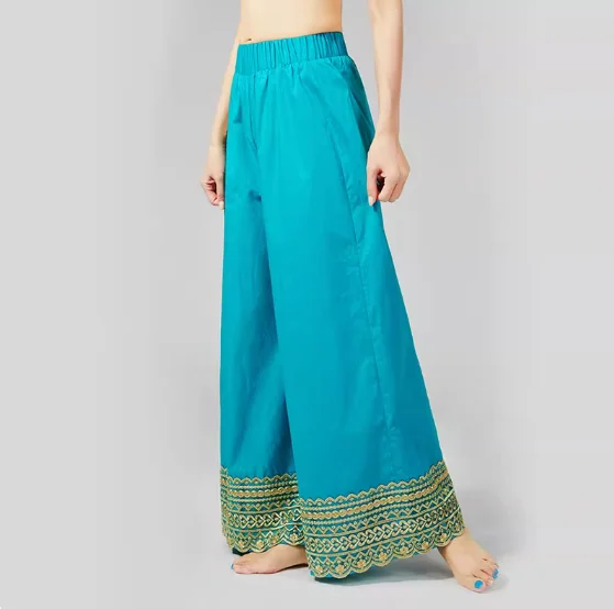 Indian Nepalese Women's Pure Cotton Mid Waist Straight Leg Wide Leg Pants