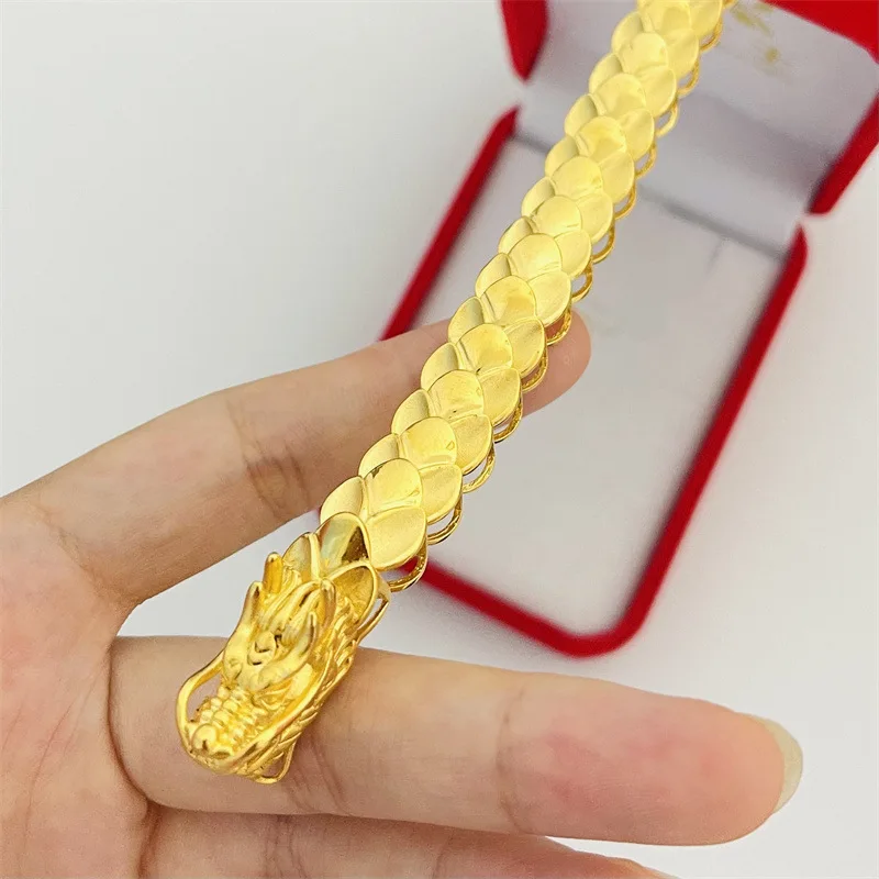 Luxury 24K 9999 Pure Gold real gold Dragon Bracelet Embossed Dragon Scale Bracelet Men's and Women's Bracelet