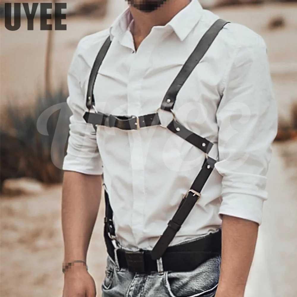 UYEE Punk Belt Fashion Harness Man Pu Leather Lingerie For Men Fetish Body Cage abbigliamento Gay bretelle cintura Rave cinghie gotiche