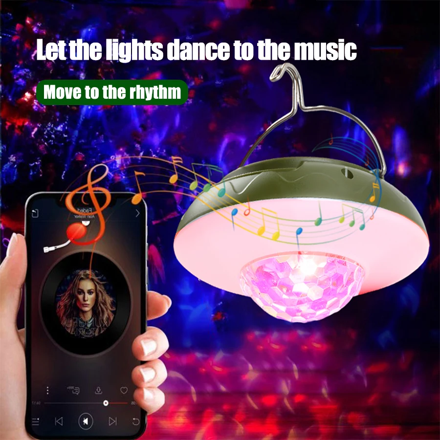 

Outdoor Camping Lantern RGB Stage Light Music Controlled Color Changing Portable Solar Party Light Flash Festival Decoration