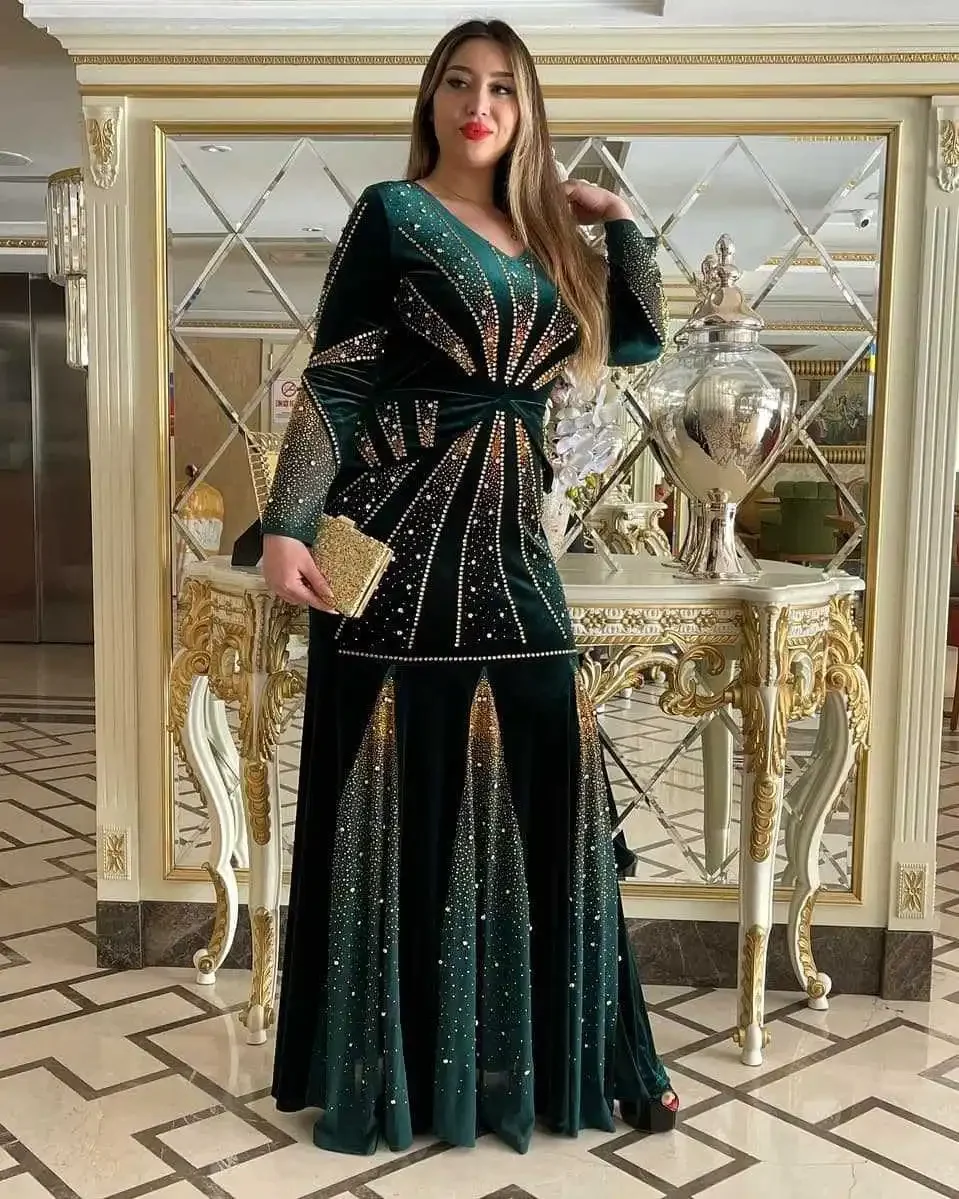 2024 african dress new fashion velvet stone long dress big elastic long dress