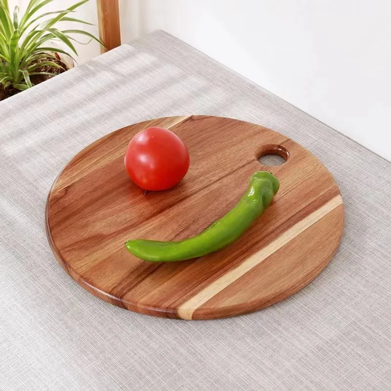 Acacia Wood Round Cutting Board Multi-Use Circle Serving Board Vegetable Meat Chopping Board Solid Wood Pizza Board Kitchen Tool