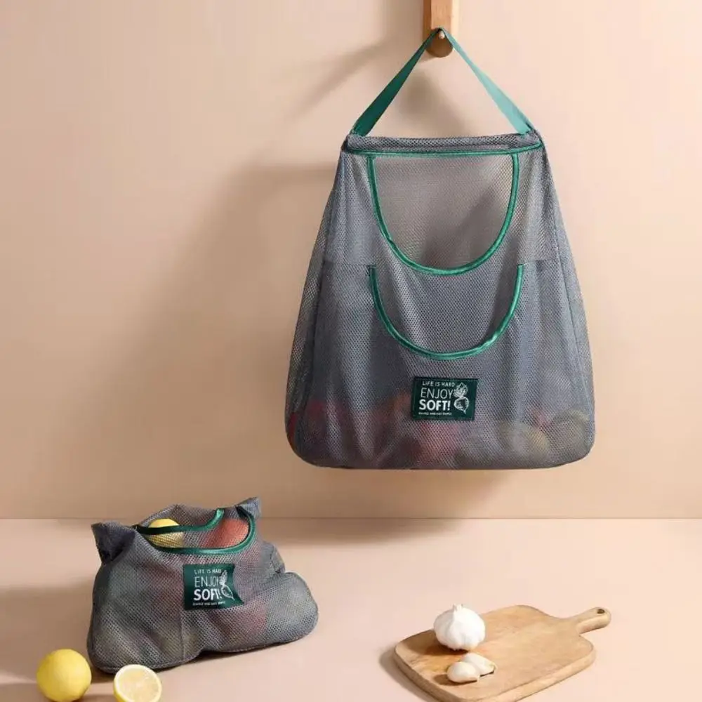 

New Reusable Kitchen Hanging Mesh Bag Wall Mounted Large Capacity Storage Bag Polyester Net Pocket
