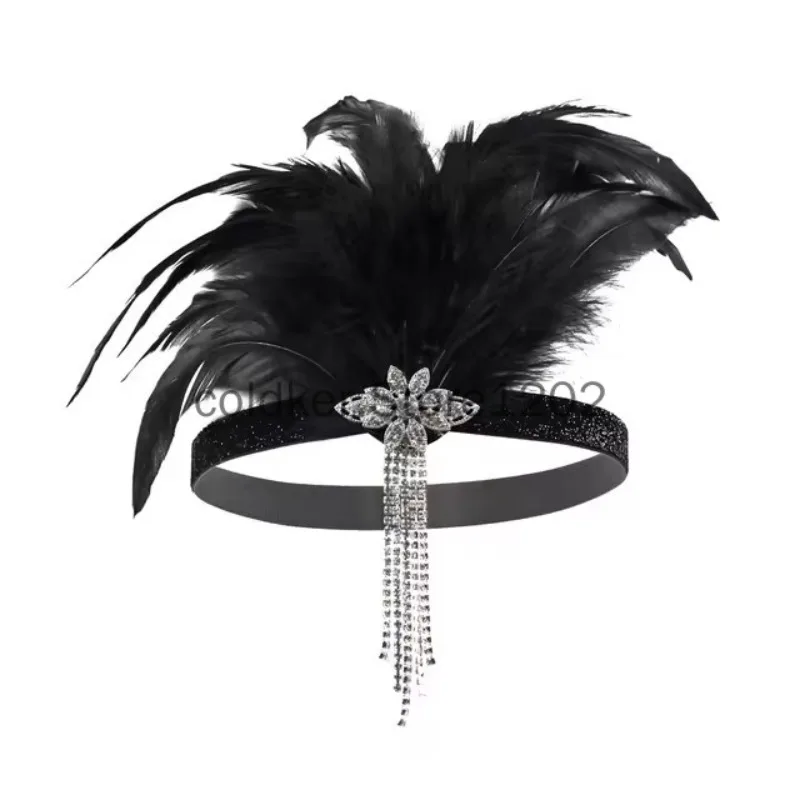 Pena strass frisado hairband para mulheres, festa Gatsby Vintage Headpiece, acessórios para cabelo, novo Flapper Headband