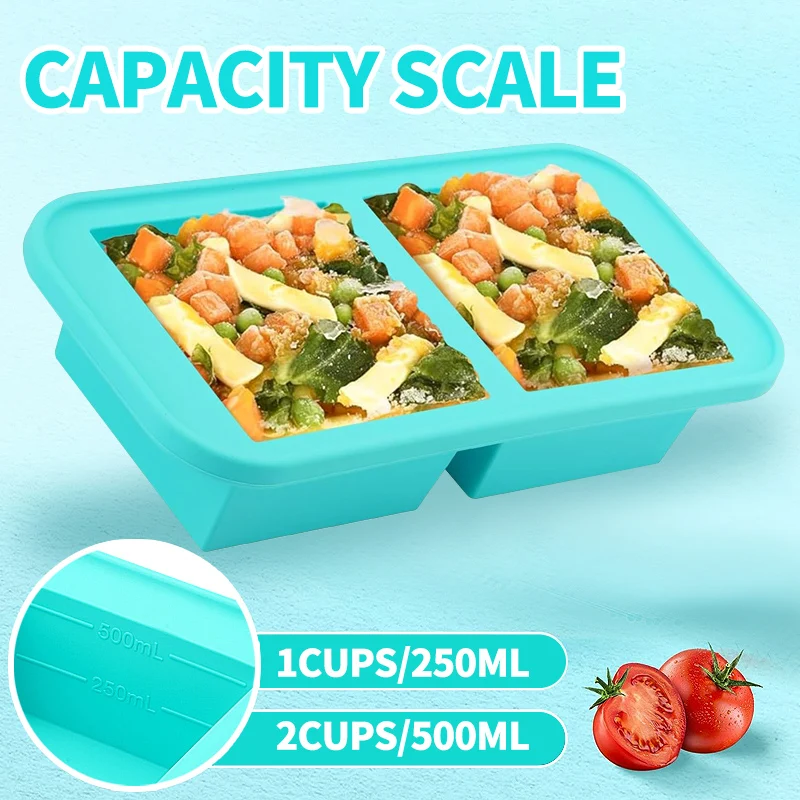 2 moldes de silicona para congelador con tapas – Para congelar lasañas, sobras, sopas, salsas, cazadores, preparación de comidas y más – Cian