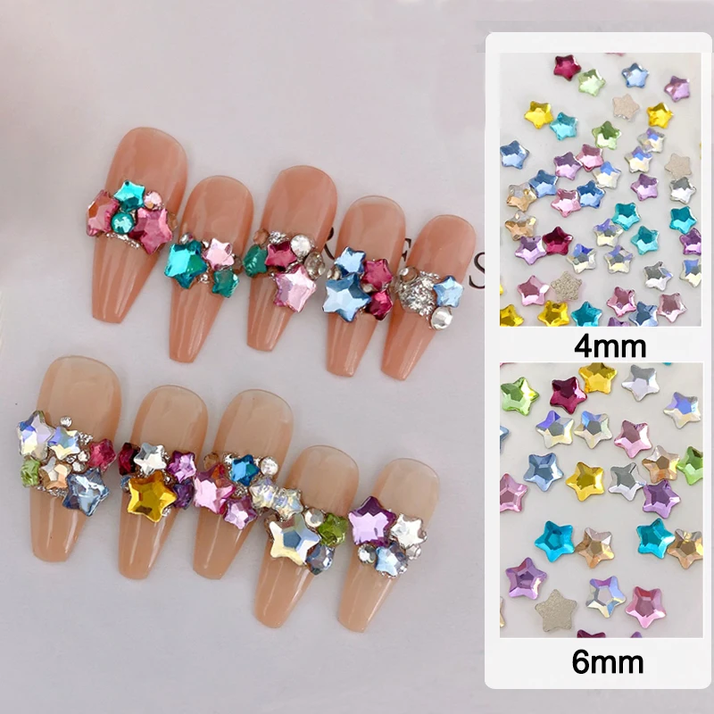 Flat Bottom Small Starfish Mixed Size Color Nail Art Rhinestone Decoration Colored Glass Crystal 3D Manicure DIY Accessories