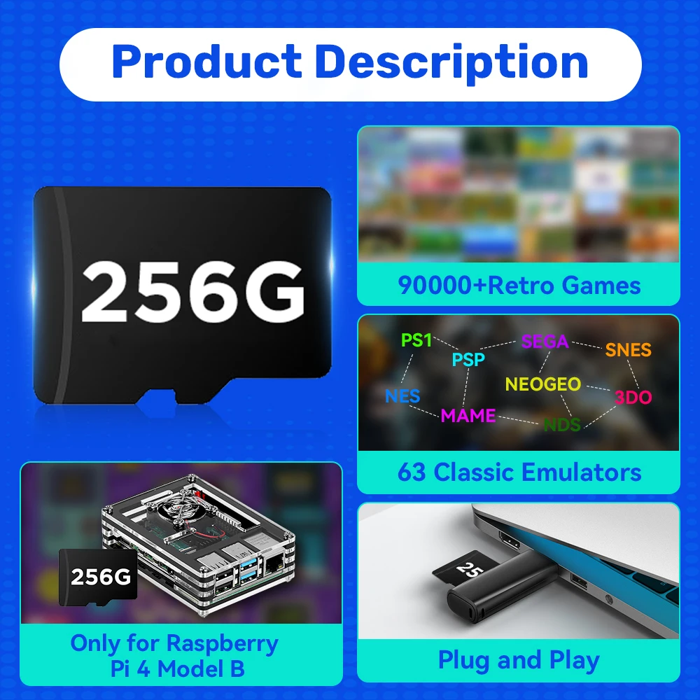 Game Card for Raspberry Pi4 Model B with 90000+Retro Games Batocera 39 TF Card for PS1/PSP/SEGA/SNES/NES/MAME/NEOGEO/NDS/3DO etc