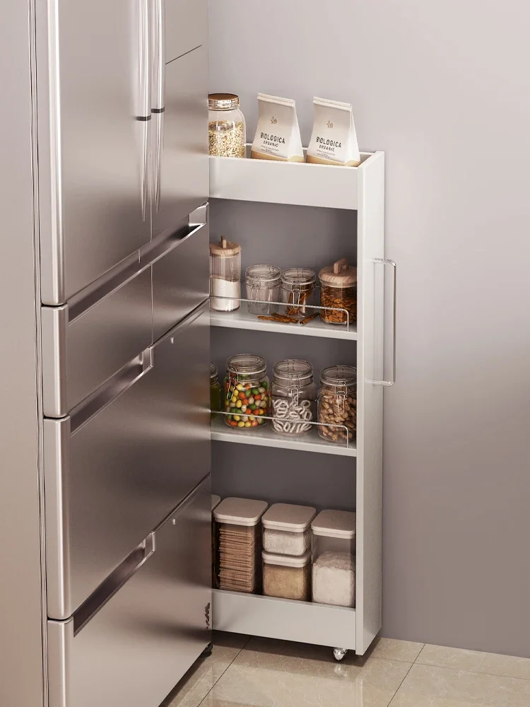 Slit storage cabinet, kitchen pull-out storage rack, narrow gap, multiple layers behind the bathroom door