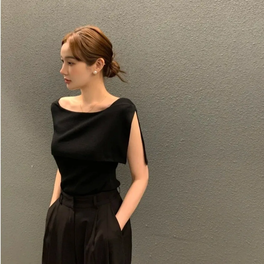 Fashion Autumn Winter Striped Knitwear Side Slit Shirt Collar Women's Knit Top Casual Street Style Thin Pullover for Women