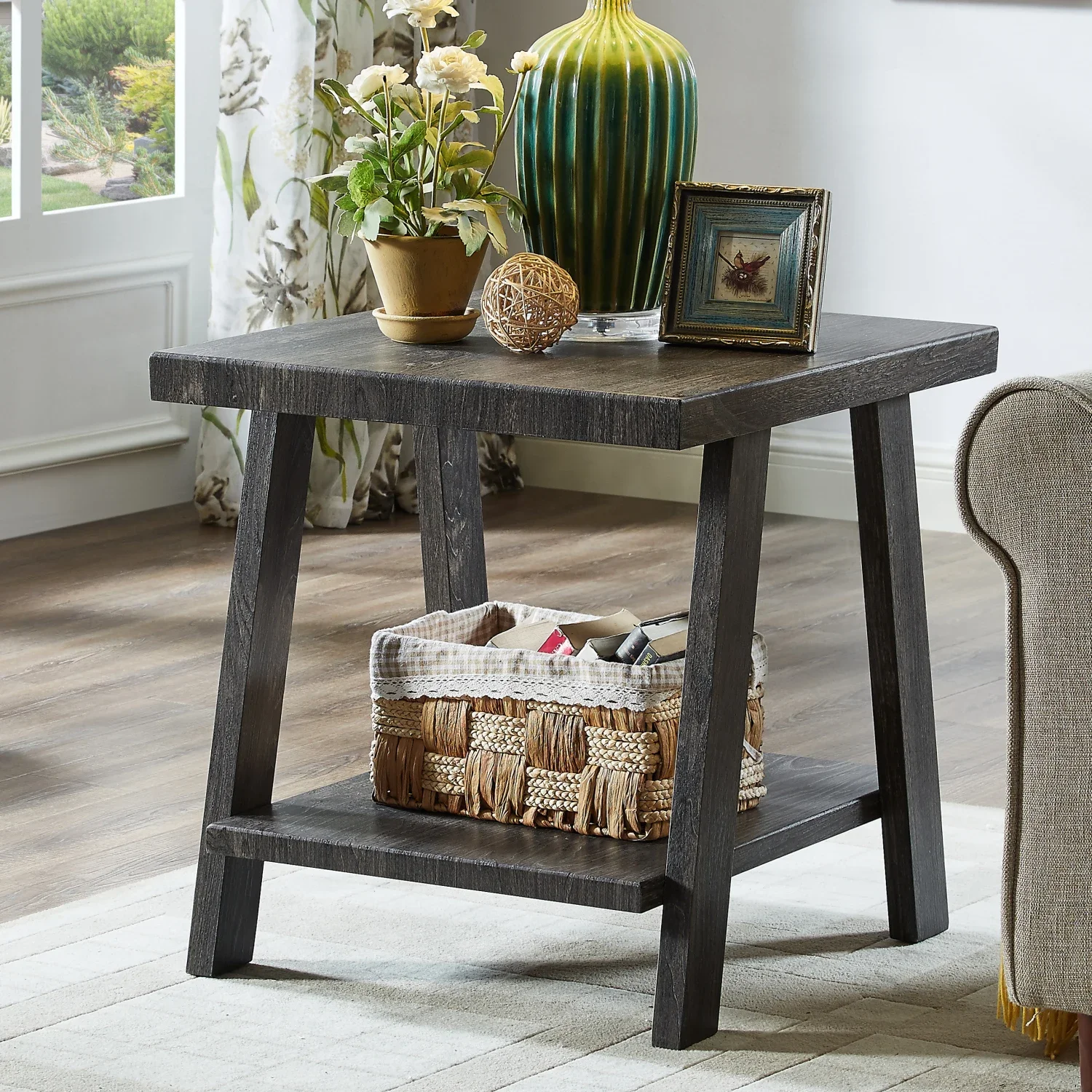 

Contemporary Charcoal Finish Athens Replicated Wood Shelf End Table with Modern Design and Sleek Lines - Stylish and Functional