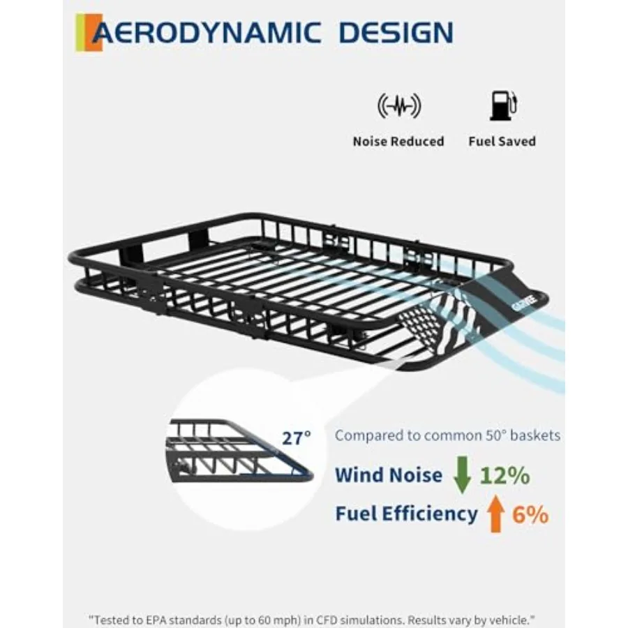 سلة رف سقف 64 × 50 بسعة 200 رطل لسيارات الدفع الرباعي والشاحنات حامل البضائع على السطح شديد التحمل مع رف أمتعة ممتد #3