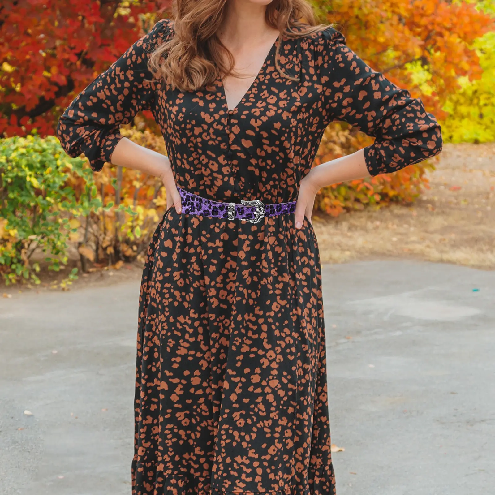 

Ремень с леопардовым принтом для женщин, винтажный, в западном стиле, широкий, из искусственного конского волоса, с регулируемой металлической пряжкой, для повседневной носки и вечеринок