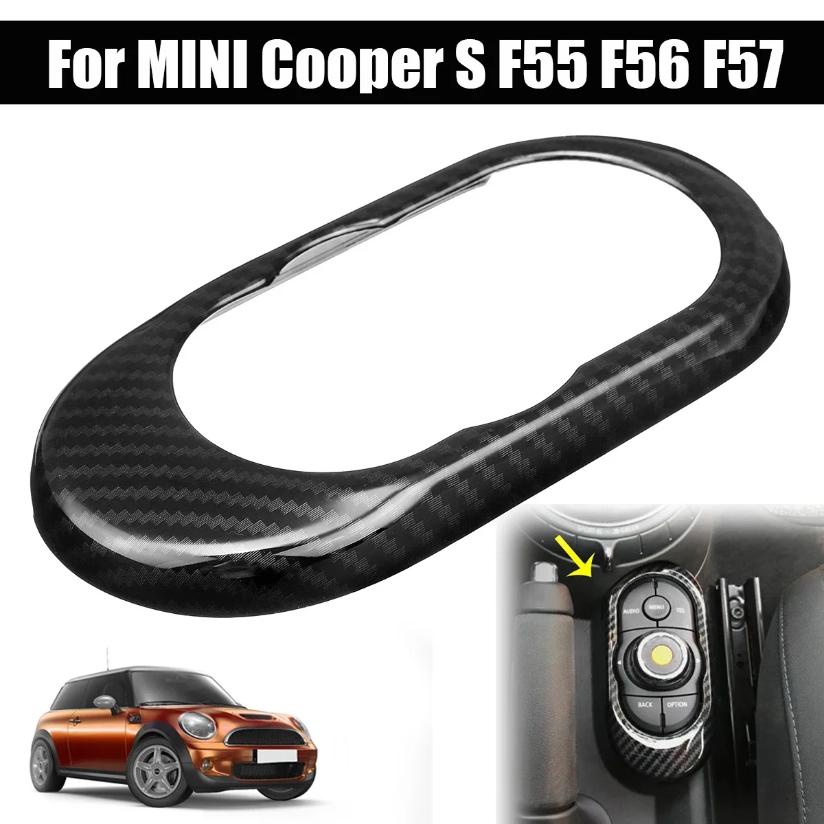 2Pcs Auto Carbon Fiber Central Gear Panel Multimedia Control Panel Decal Car Modification for Mini Cooper F55 F56 F57