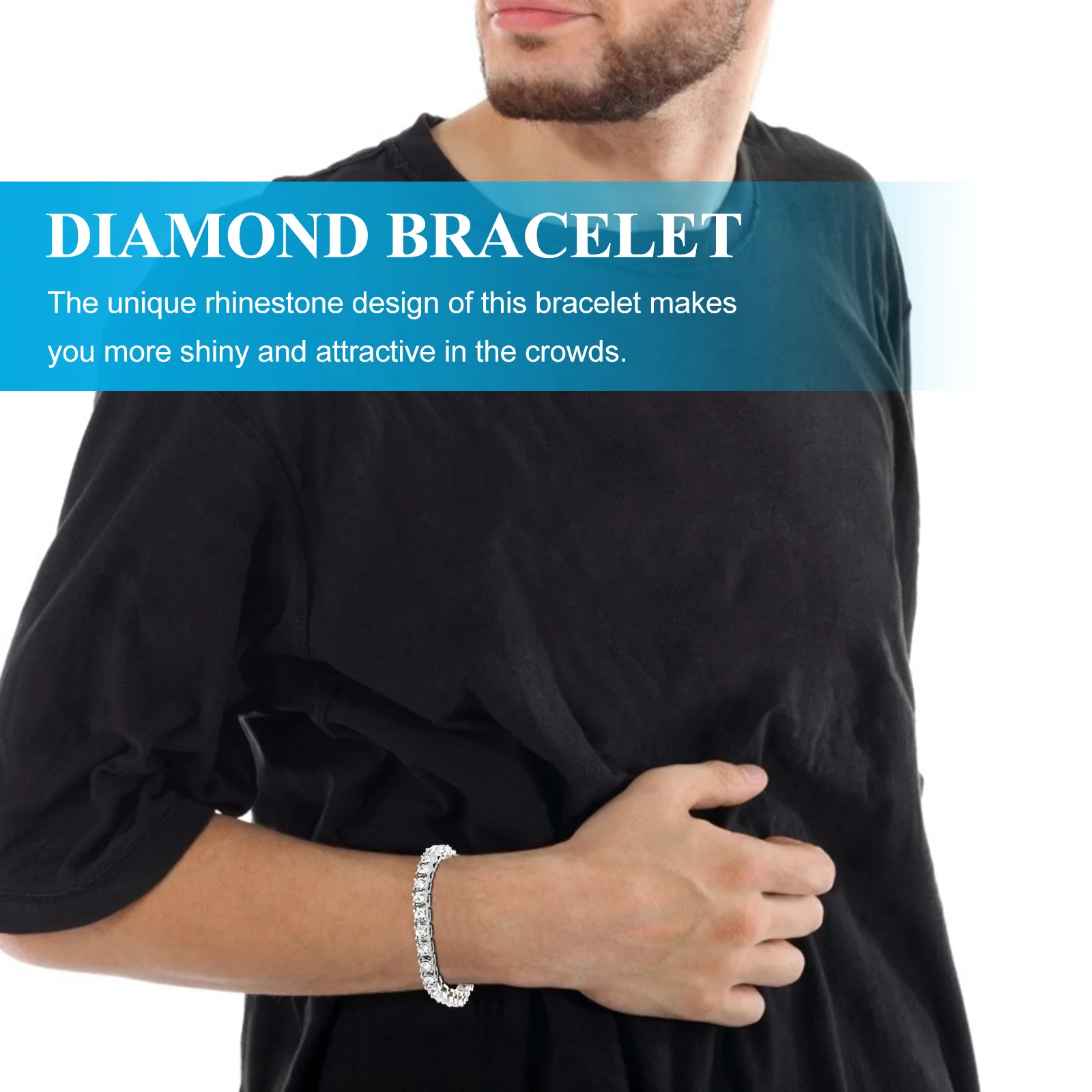 

Rhinestone Hip Hop Bracelet Men Diamond Wrist Strap Fashion Shiny Decor Perfect Gift for Holidays Rhinestone Bracelet