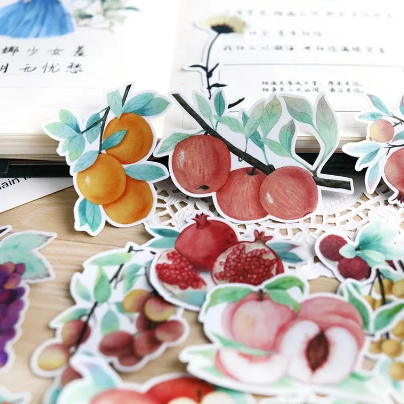 Stickers17pcs Hand Account Cartoon Fruit Full Branches Sticker Cute Diy Photo Album Ins Food Translucent Decorative Material
