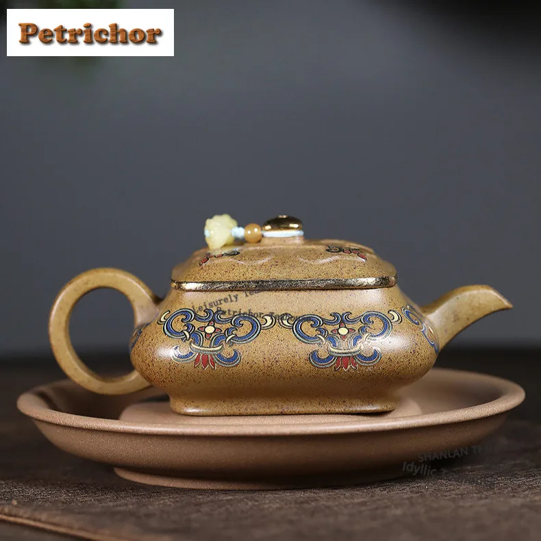 200ml Yixing Purple Clay Teapots Handmade Square Pot Raw Ore Wood-fired Porcelain Mud Tea Infuser Kettle With Strainer Zisha Tea