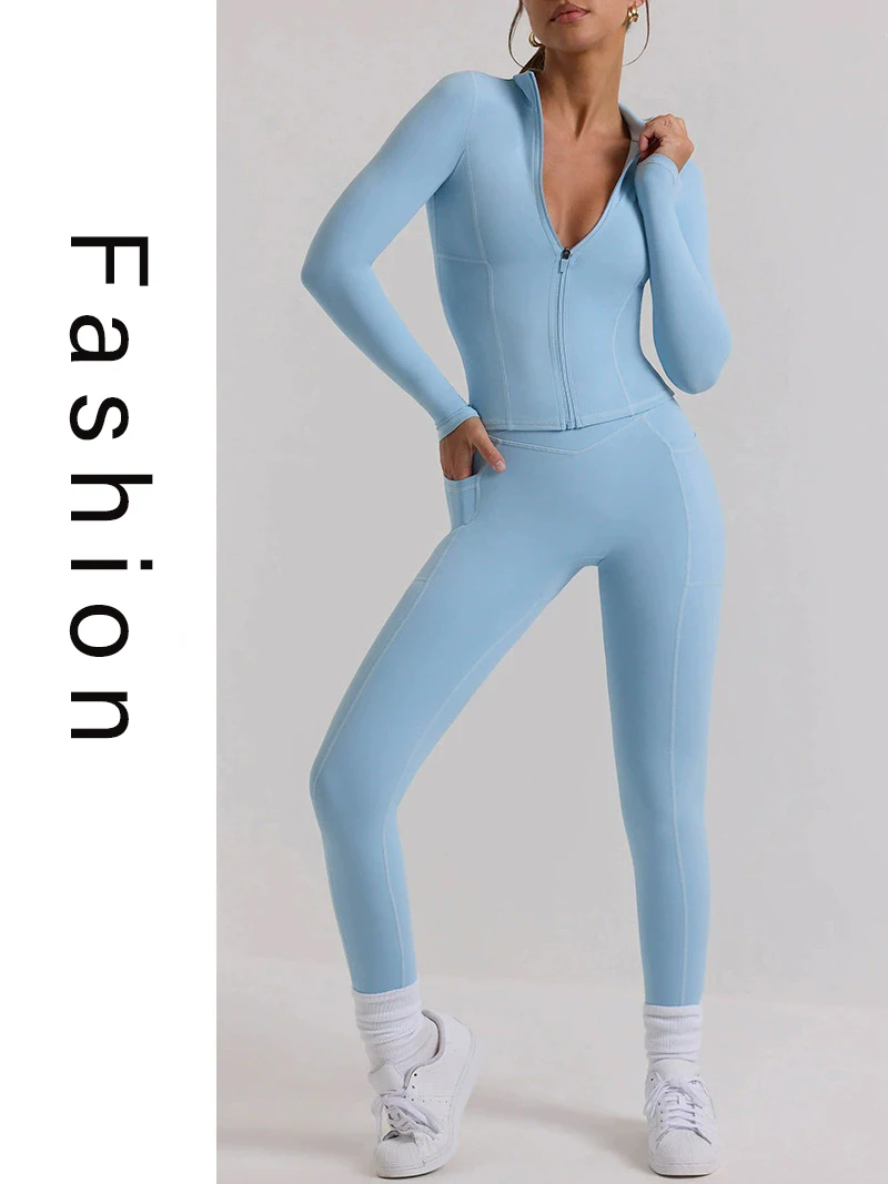 

2-Piece New Long-Sleeved Top Yoga Wear Set Fitness Sexy Sportswear Set Women's Fashionable Sports Tight-Fitting Clothing