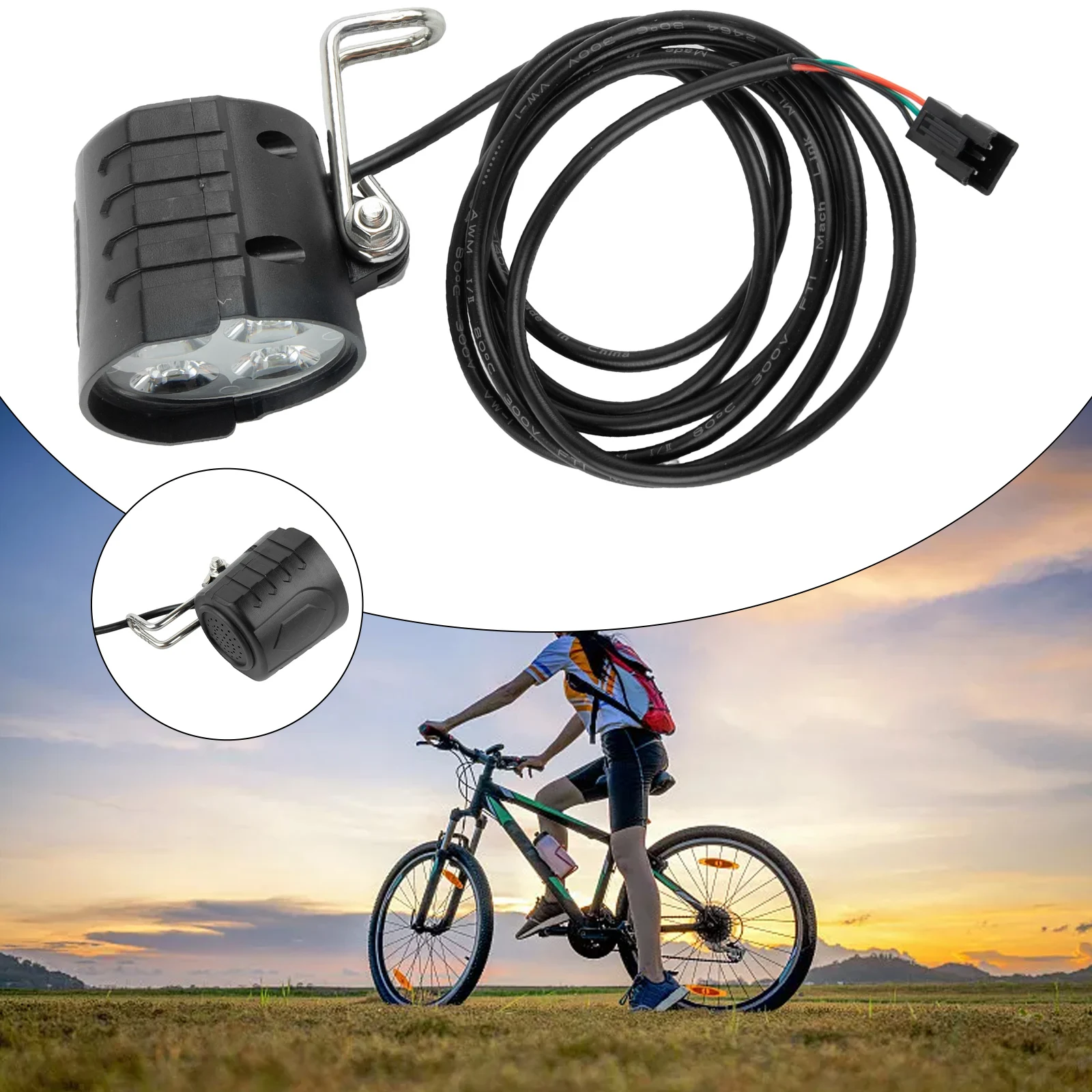 ABS+PC Material 1280V Electric Mountain Bicycle Headlight eBike Front Light Spotlight Black (As Pictures Show)