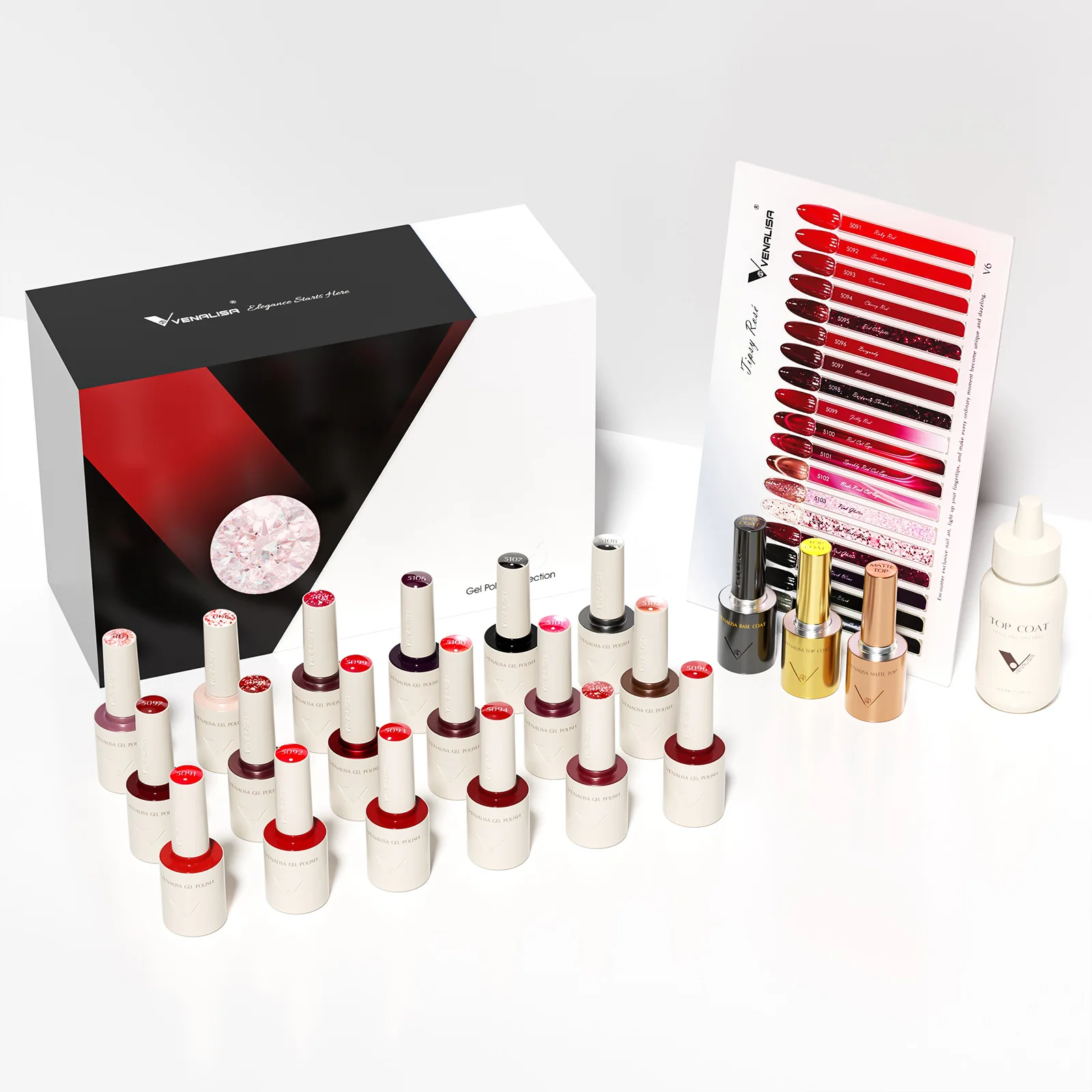 

VENALISA 10mI Red Nail Gel Polish Set HEMA/TPO Free Vegan UV LED SoakOff Long Lasting Base TopCoat Salon DlY Manicure Christmas