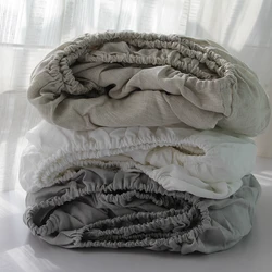 100% Linen Fitted Sheet with Elastic Band, Non Slip Adjustable Mattress Cover for Single Double King Queen Bed,140/160/200cm