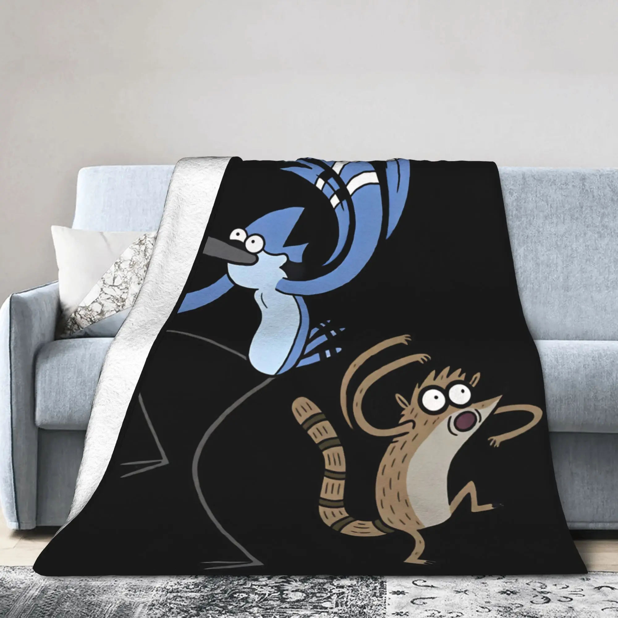 Mordecai And Rigby Regular Show Cartoon Characters Warm Soft Blanket Throw Blanket Home Decor Flannel Bedspread Sofa Bed Cover