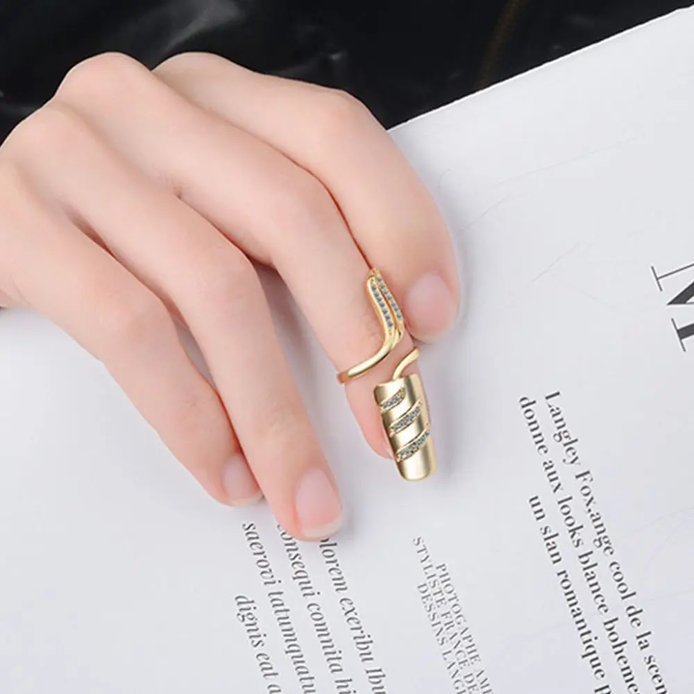 Cute Sweet Girl Gift Rhinestone Alloy Flower Opening Ring Fingernail Protective Fashion Jewelry Finger Ring Women Nail Ring