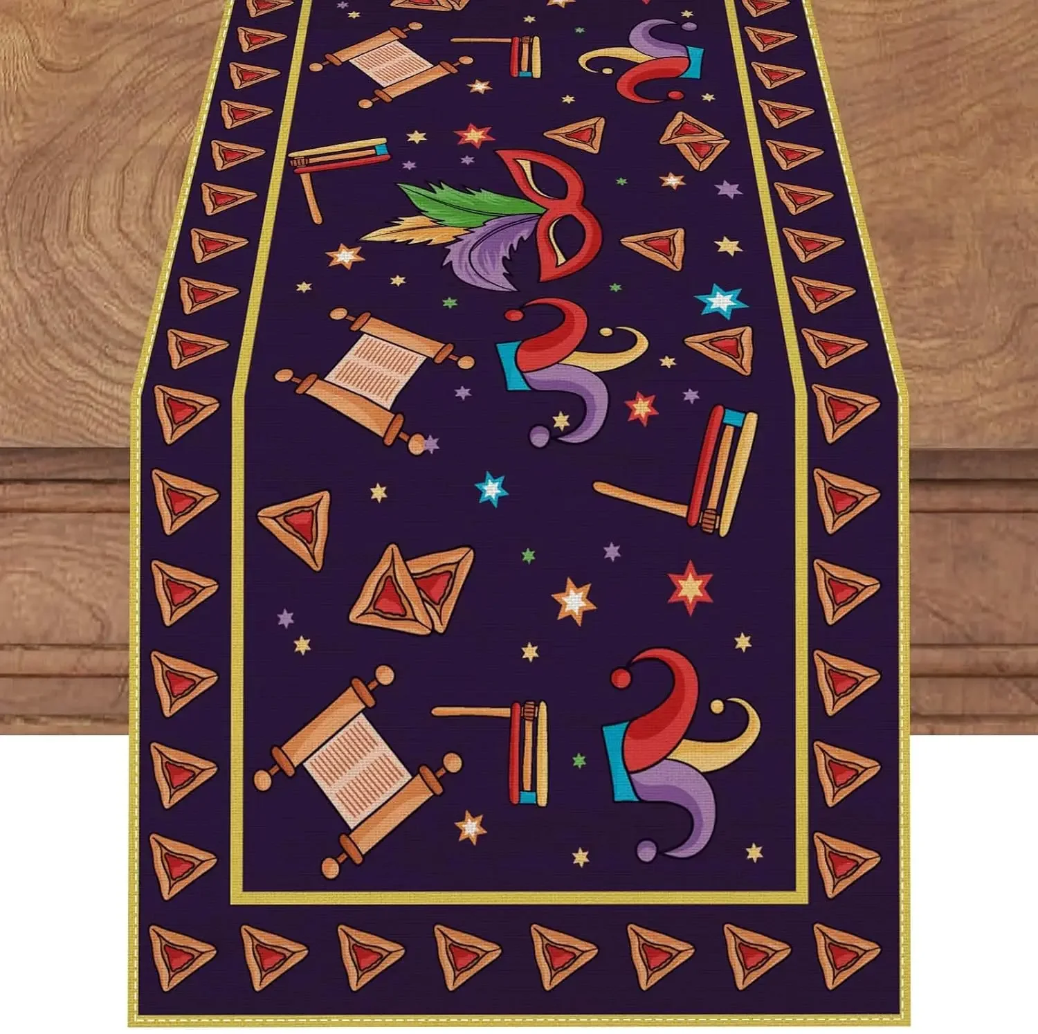 

Happy Purim Baskets Masks Grogger Table Runner Party Decor Jewish Holiday Kitchen Dining Table Runner Purim Decorations