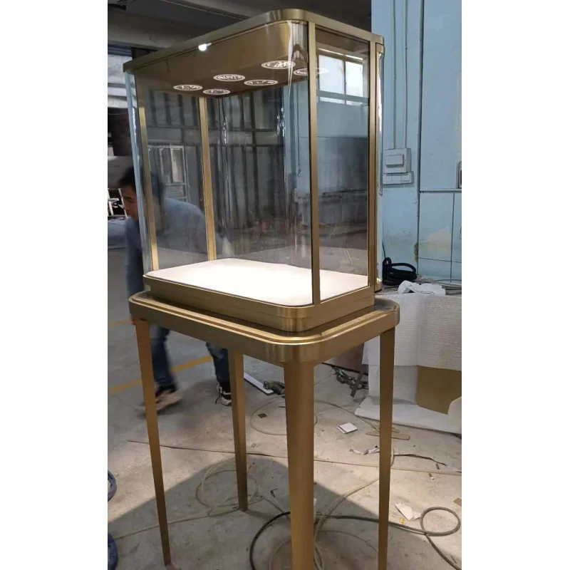 custom.Modern Luxury Stainless Steel High-Display Cabinet LED Light Glass Metal Material Retail Store Showroom Mall Jewelry