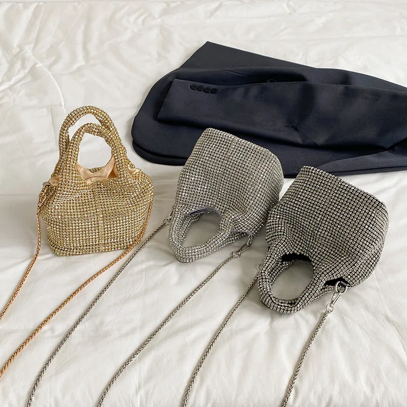 حقيبة يد عصرية من حجر الراين Instagram Internet Celebrity متعددة الاستخدامات حقيبة كروس على شكل دلو #5