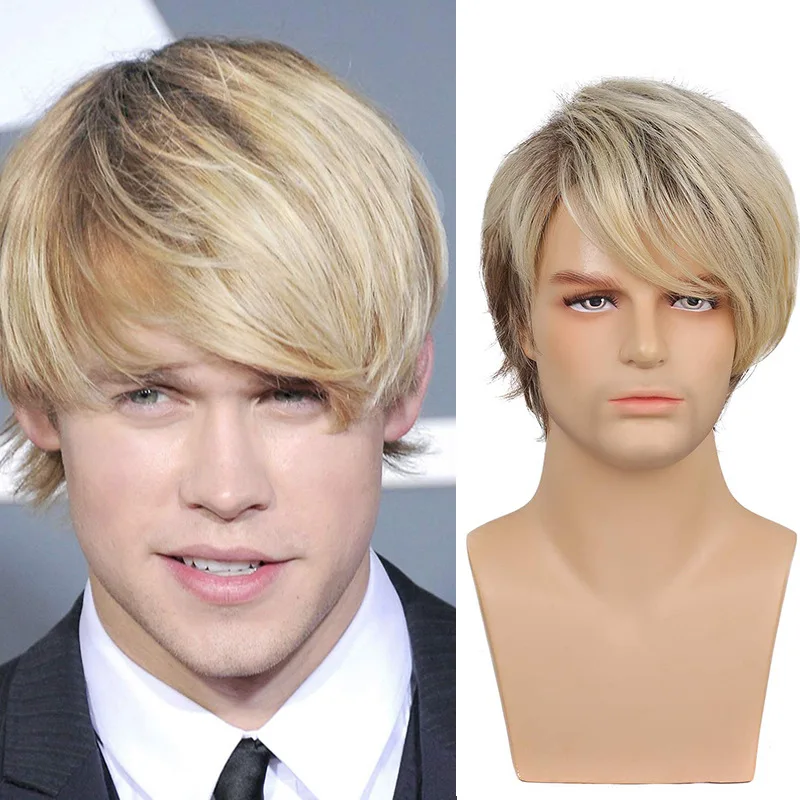 

Fashionable men's mixed color short hair with partial bangs and synthetic fiber headband wigs