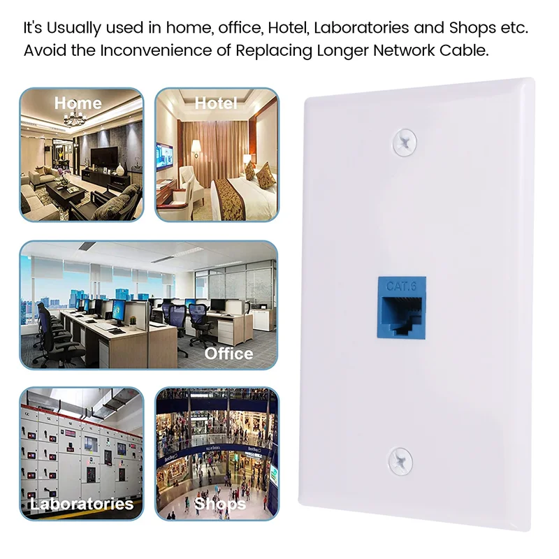 4x Cat6 Ethernet Wall Plate Outlet 1 Port RJ45 Network Female To Female Keystone Wall Coupler Jack Plate White & Blue GSY