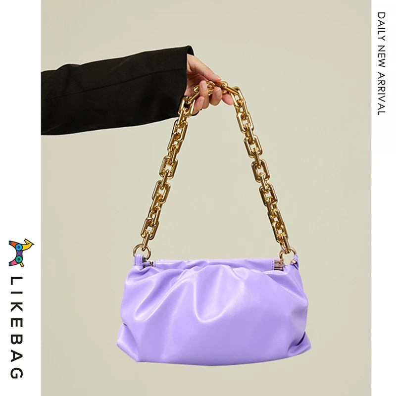 Bolsos de hombro de mano con cadena gruesa y patrón de nube arrugada para mujer, bolsos de mano, monederos de diseñador de lujo, moda