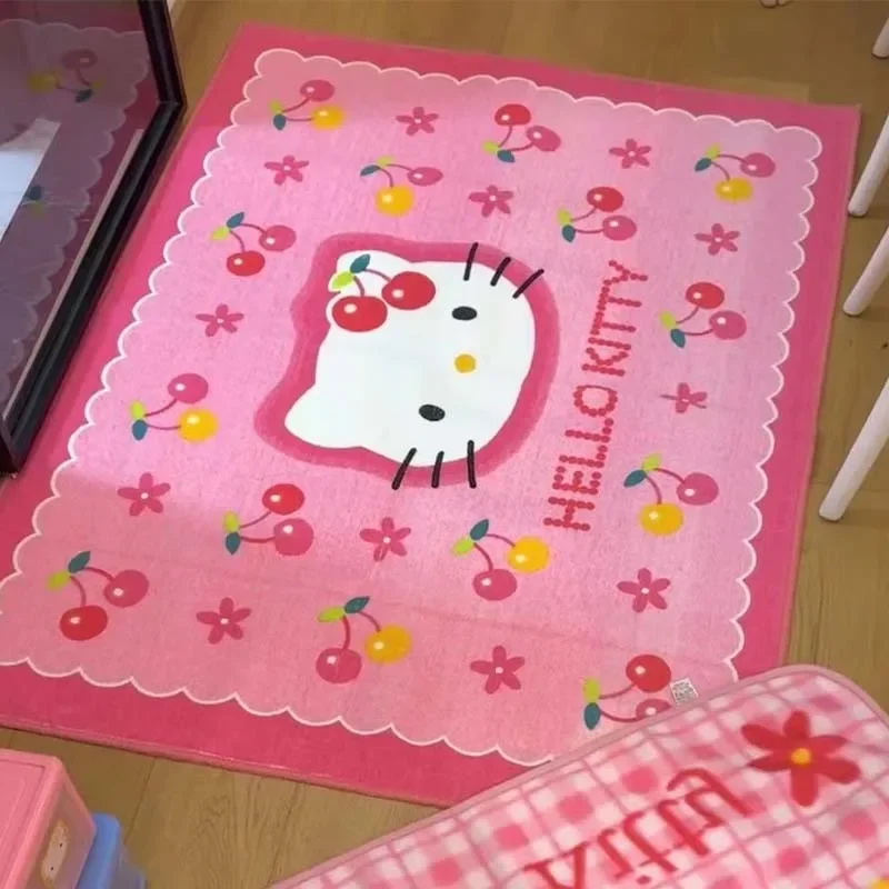 Miniso Sanrio Hello Kitty Kawaii Girl Heart Rug Pink Soft Comfortable Carpet Bedroom Living Room Decoration Mat Birthday Gift