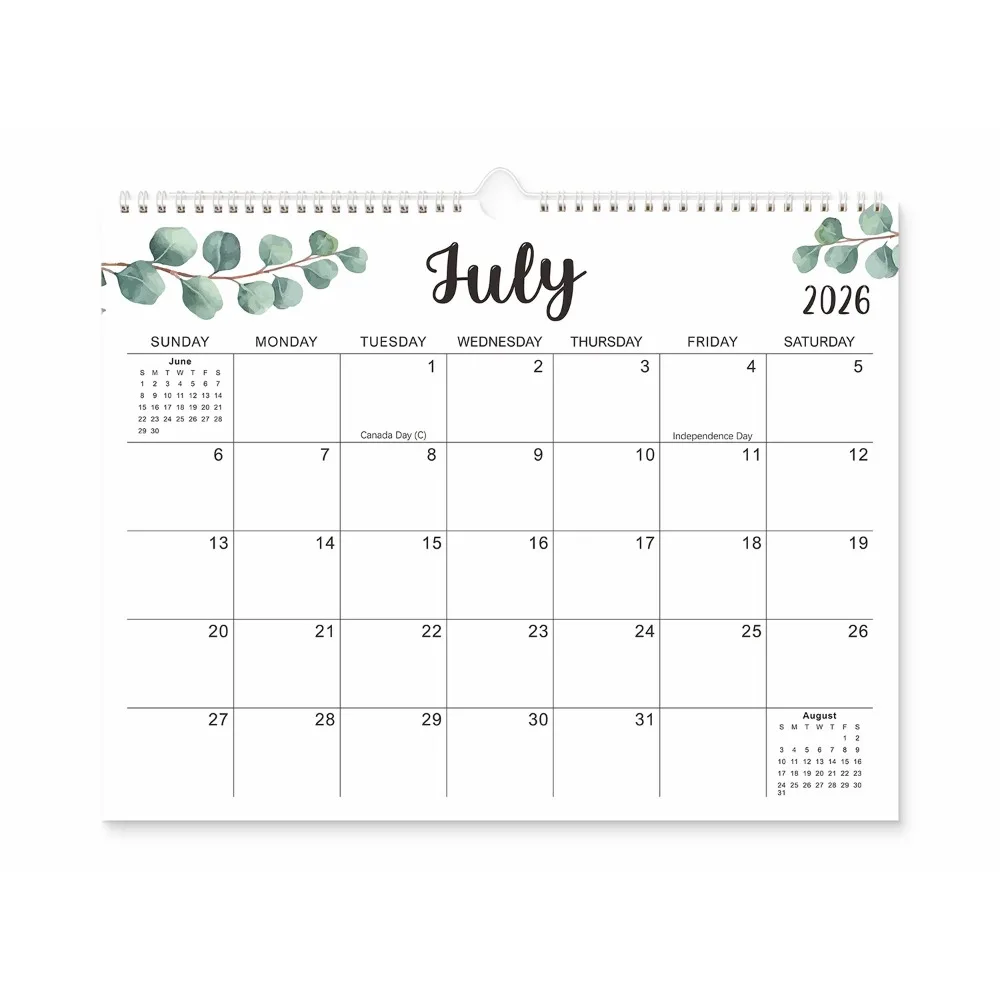

18 Months Leaf Pattern Calendar Coil Binding Portable INS Coil Calendar Square Minimalist Weekly Schedule Calendar