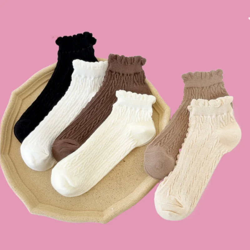 5/10 Pairs High Quality Lace Socks Women's Short Socks Autumn Jk Cute Shallow Mouth Student Women's Socks Low Top Coffee Color