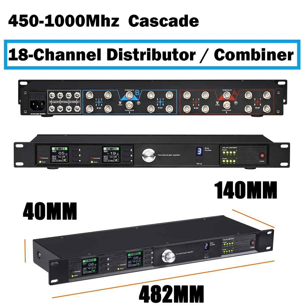 Leicozic 18 Channel RF Signal Distributor 450-960MHZ Splitter / Combiner Cascade For All UHF Wireless Microphone