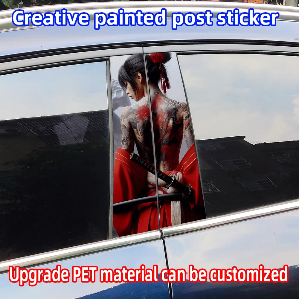 

Female Samurai Car Stickers Auto B Pillar Waterproof Sunscreen Decor Cover Scratches Car Doors Pillar Vinyl Decals Accessories