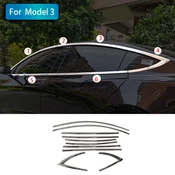 Car Accessories For Tesla Model Y 3 2017-2023 steel Chrome black Carbon Exterior Window Molding Strip Sill side Cover Trim 10pcs